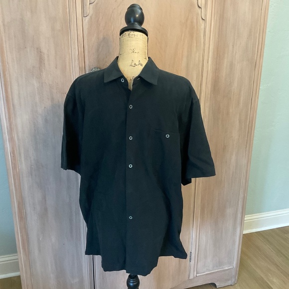 Tori Richard men’s black silk cotton textured button up short sleeve shirt Large - Picture 1 of 13